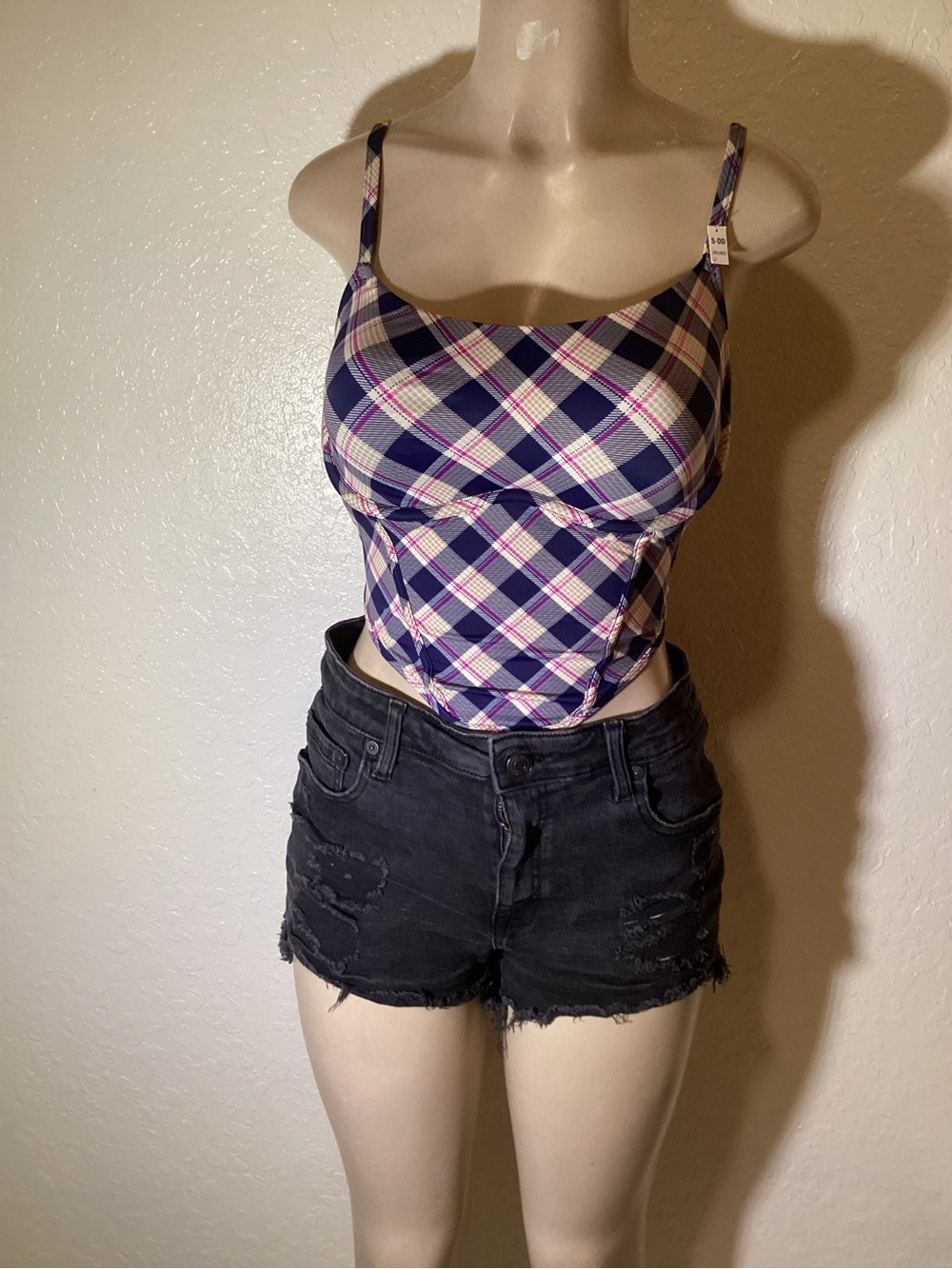 Victoria's Secret Purple and Pink Plaid Square-Neck Cami